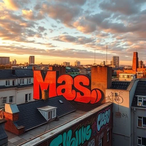 Drone shot of large-scale rooftop graffiti art