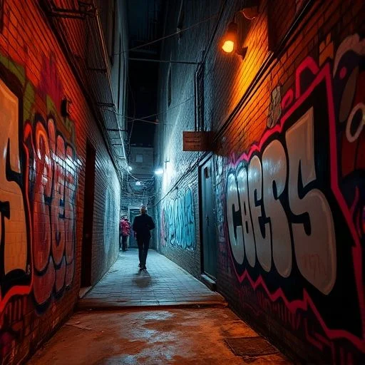 Textured brick wall with layers of old graffiti