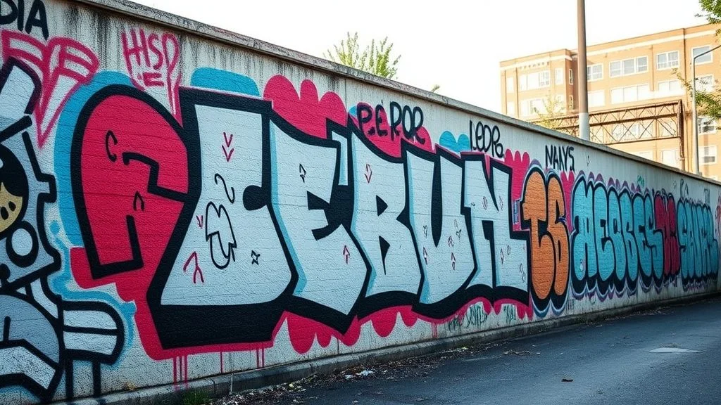 Abstract dynamic graffiti on concrete wall