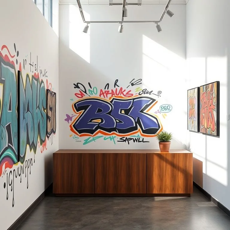 Stencil art depicting urban decay and nature